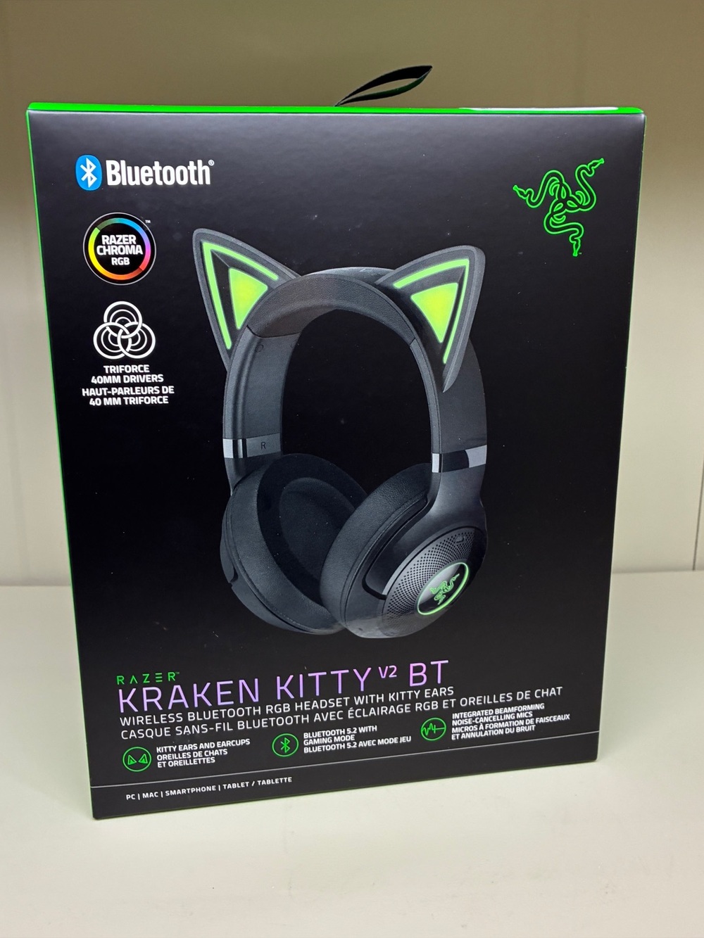 Razer Kraken Kitty V2 BT Wireless Bluetooth Gaming Headset RGB Cat Ears Black